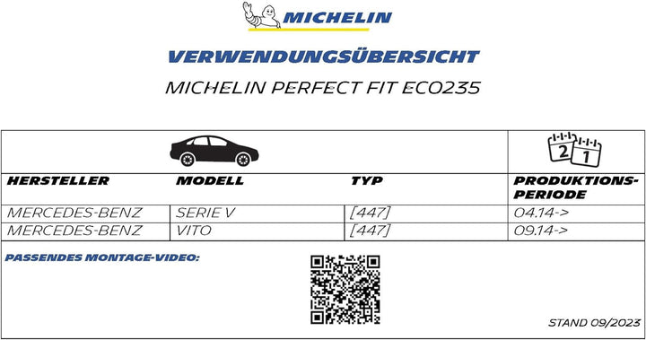 MICHELIN Scheibenwischer Set ECO235 | Mercedes Benz Serie V und Vito| 700/450mm | Nachhaltige Verpac
