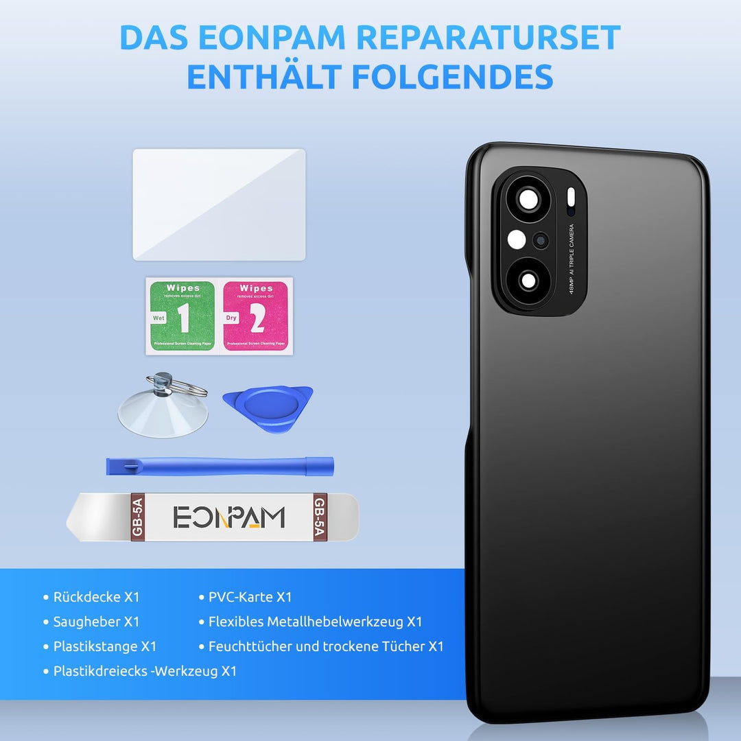 Eonpam Akkudeckel für Xiaomi Poco F3 Rückseite Glas Original Backcover Back Glas Ersatz Reparatur Se