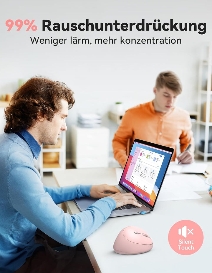 TECKNET Ergonomische Maus Kabellos, 4800 DPI Vertikale Maus, 99% Lärmminderung, 6 Tasten, 2.4G Compu