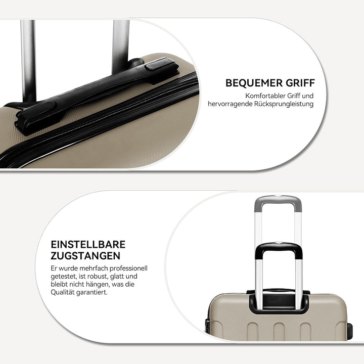BEIBYE Hartschalen-Koffer Trolley Rollkoffer Reisekoffer Handgepäck 4 Rollen (M-L-XL-Set) (Champagne