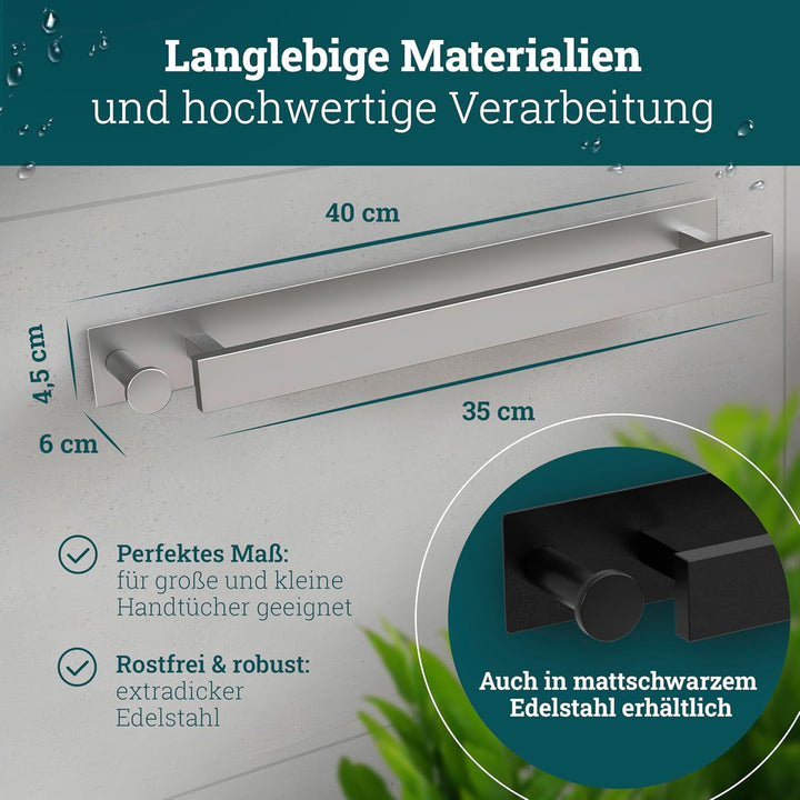 husman Handtuchhalter ohne Bohren | Edelstahl gebürstet Gäste | Handtuchstange zum Kleben für Bad &