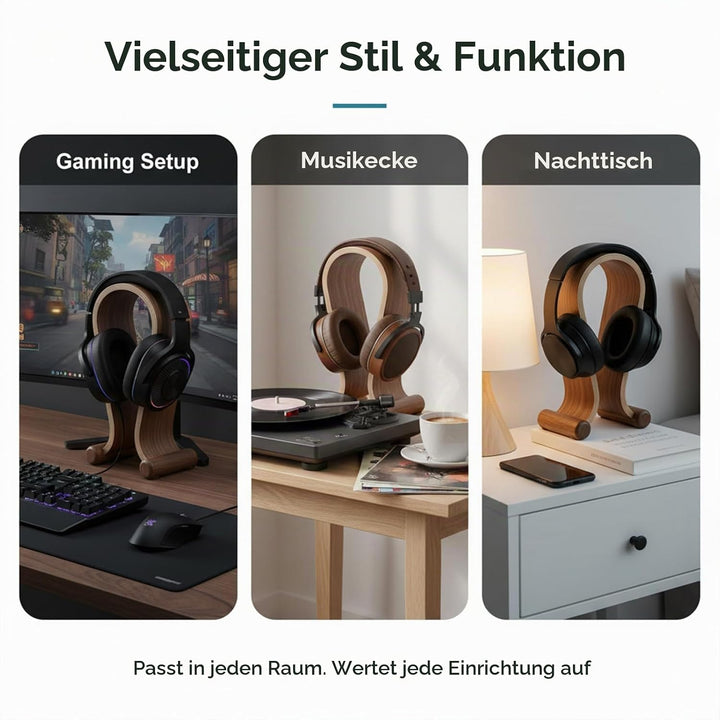 Kopfhörerhalter Holz, Kopfhörer Ständer, Kopfhörer Halter, U Form, Walnussholz, Universal, Umweltfre