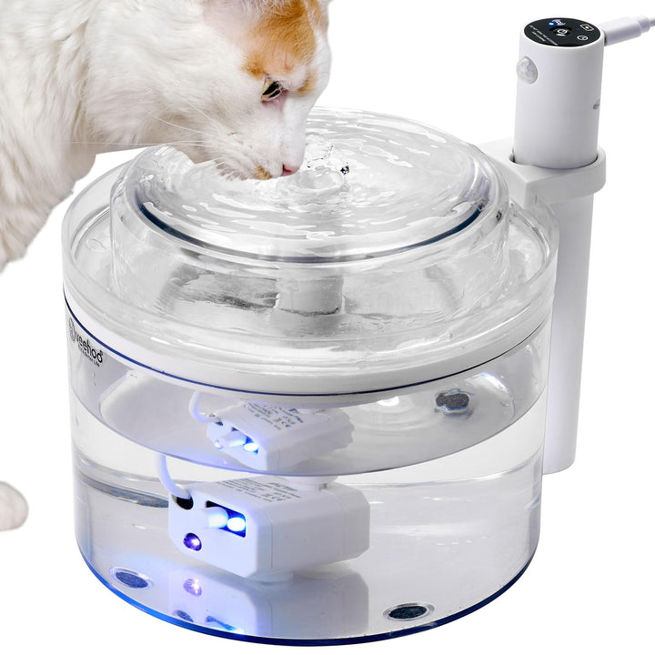 Veehoo Trinkbrunnen für Katze Kabellos, 1.8L Wiederaufladbar Katzenbrunnen mit Bewegungsmelder, Batt
