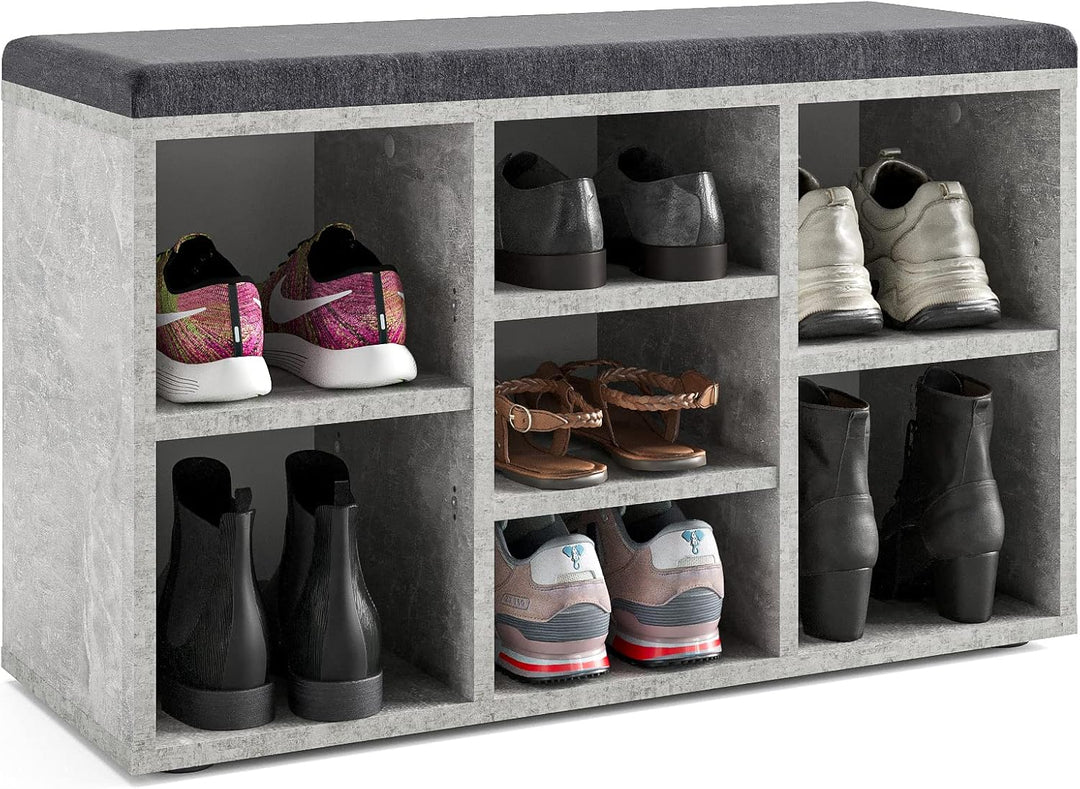 KOMTO Schuhbank mit Sitzfläche - Schuhregal Beton 80 x 50 x 30 cm Schuhschrank mit Sitzbank Flur Ban