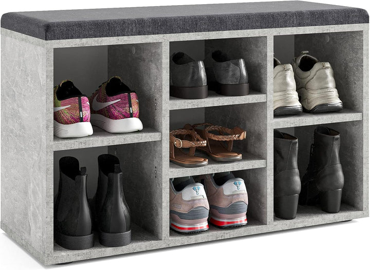 KOMTO Schuhbank mit Sitzfläche - Schuhregal Beton 80 x 50 x 30 cm Schuhschrank mit Sitzbank Flur Ban