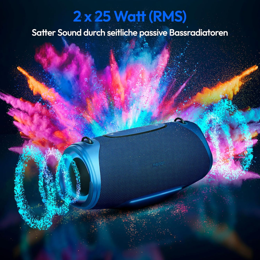 MEDION P61762 tragbarer Bluetooth Lautsprecher (Akku, Bass Boost, Musikbox, RGB Lichteffekte, IPX7 W
