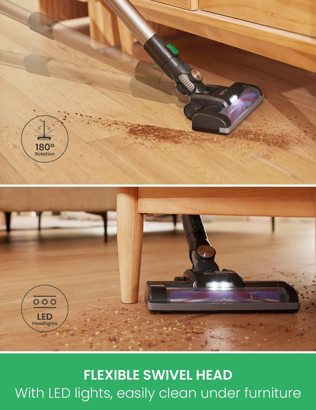 Vactidy Akku Staubsauger kabellos, Blitz V8 Kabelloser Staubsauger mit abnehmbarem Akku, 22KPa Saugk