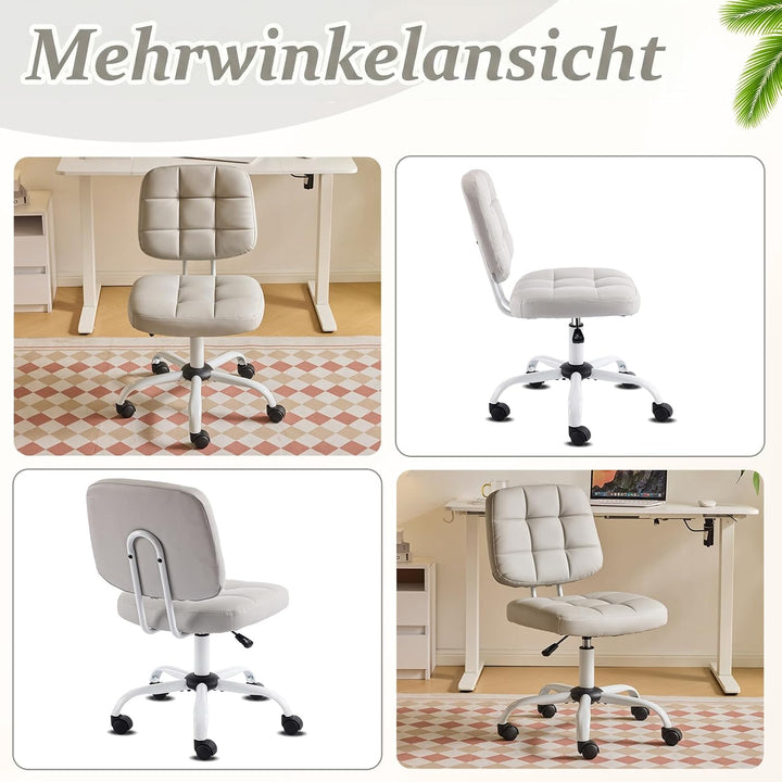 Bonnlo Bürostuhl ohne Armlehne, Kleiner komfortabler schreibtischstuhl mit Rollen, Drehstuhl Höhenve