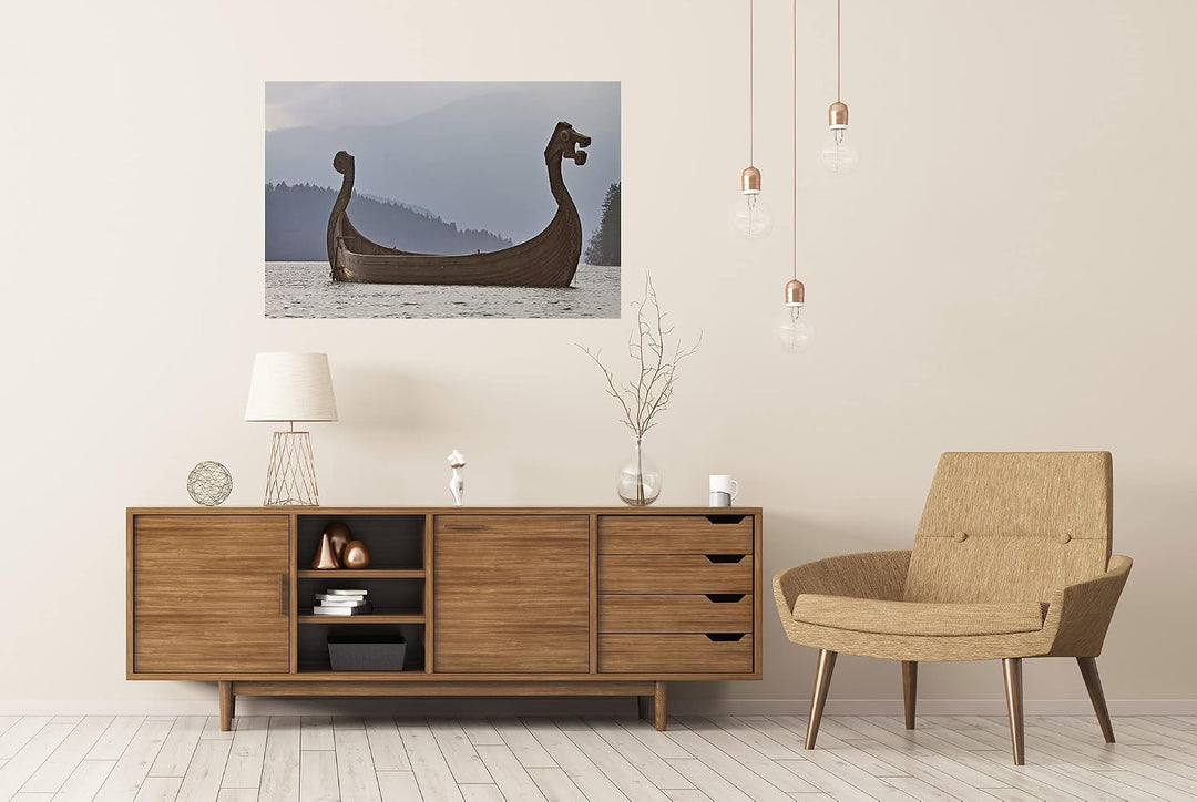 islandburner XXL Bild Poster Wikinger Schiff In Walchensee Premium Bilder Fotodruck Poster 130x90cm,