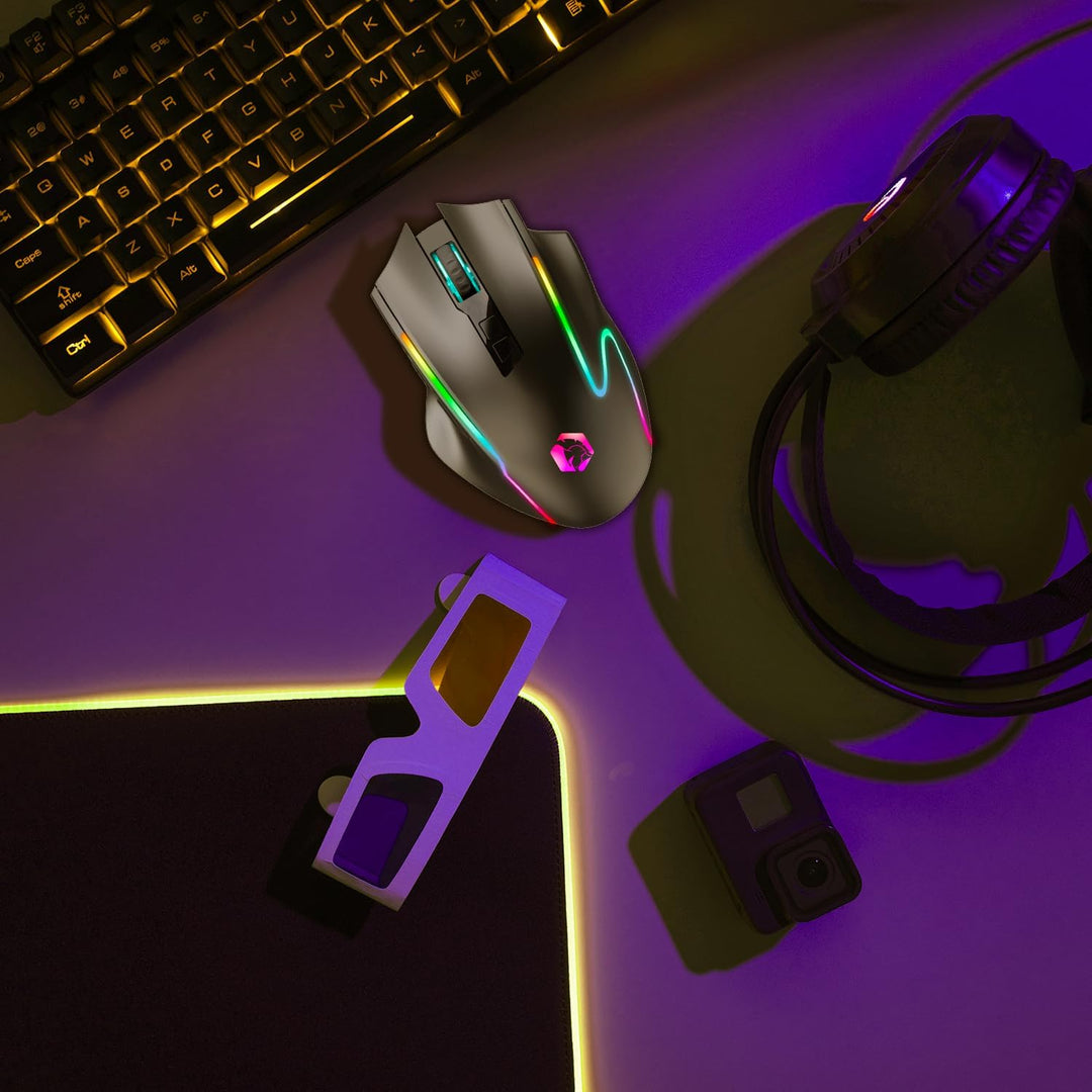 EMPIRE GAMING RF908 – kabellose Maus, wiederaufladbar, magnetische Ladestation, RGB – 10.000 dpi, 8