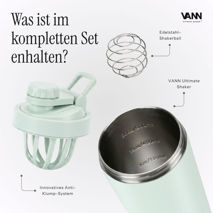 VANN Shaker Proteinshake 750ML - Thermo Shaker Edelstahl [12h kalt], Ideal als Schüttelbecher [Gym,