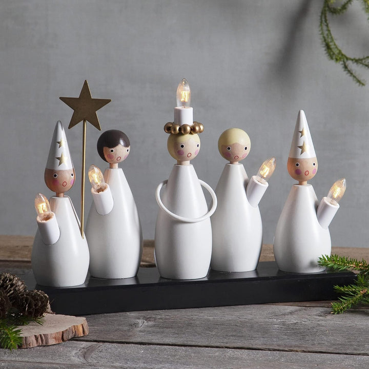 Weihnachtsdeko Luciakör von Star Trading, Kerzenständer mit 5 Glühbirnen E10 warmweiss, Weihnachtsfi