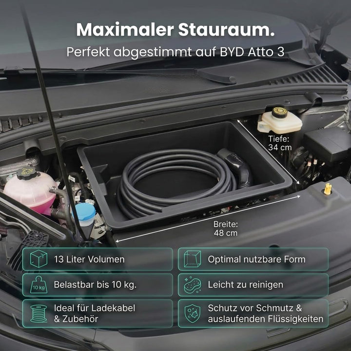 rati Frunk kompatibel für Frunk BYD ATTO 3 2022- | Erweiterter Front-Stauraum. Perfekt für Ladekabel