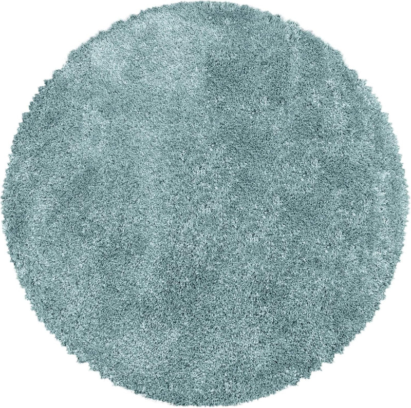 HomebyHome Teppich Wohnzimmer Hochflor Shaggy 50 mm Florhöhe Blau 80 cm Rund - Teppich Schlafzimmer