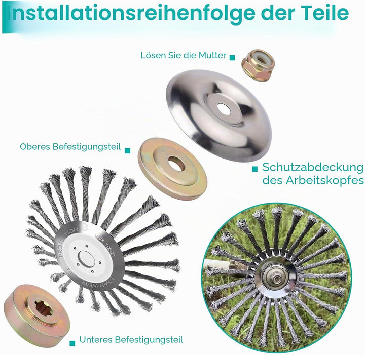 Viilich Unkrautbürste Wildkrautbürste 255 x 25,4 MM Kegel Unkrautbuerste Freischneider Motorsense Dr