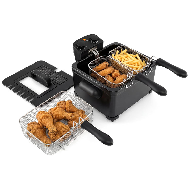 GIANTEX 5L elektrische Fritteuse, 1700W Friteuse mit 1 grossen und 2 kleinen Körben, 150-190℃ einste