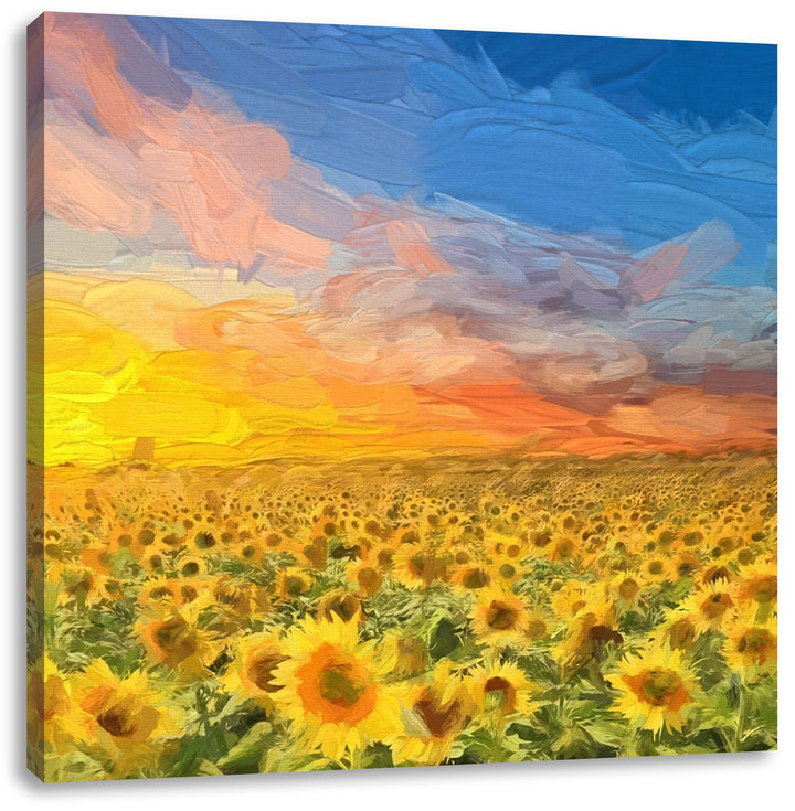 Pixxprint Sonnenblumenfeld / 70x70cm Leinwandbild bespannt auf Holzrahmen/Wandbild Kunstdruck Dekora