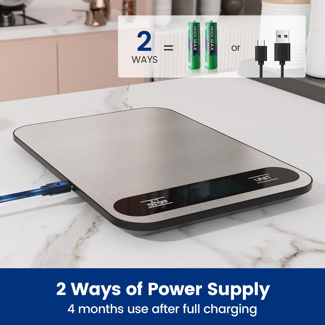 Digitale Küchenwaage, USB C Elektronik Küchenwaage, 15 kg Hochpräzise 1g/0.1oz Lebensmittelwaage, Pr