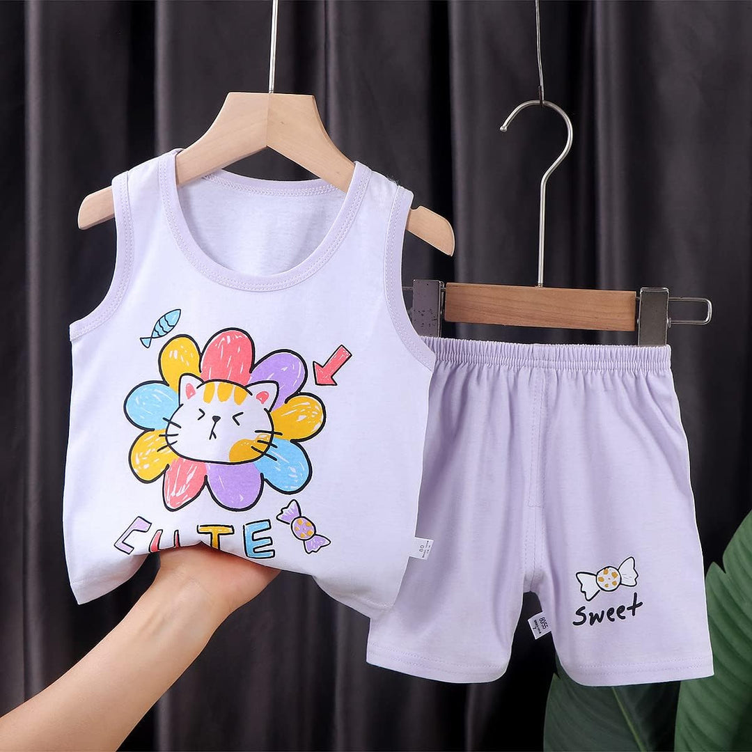 8er Packung Mädchen oder Babies Ärmelloses T-Shirt Weste Oberteile Shorts Hosen Outfits Kleidung Set