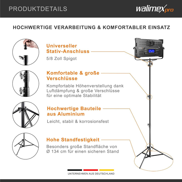 Walimex pro AIR Jumbo 290 Lampenstativ 290cm - luftgedämpftes Lichtstativ Aluminium, 2,9m max Höhe 2