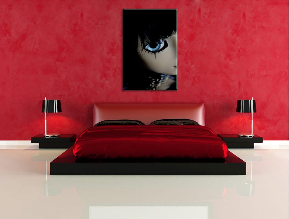 Dark düstere Pullip mit strahlend blaün Augen Leinwand, XXL riesige Bilder fertig gerahmt mit Keilra