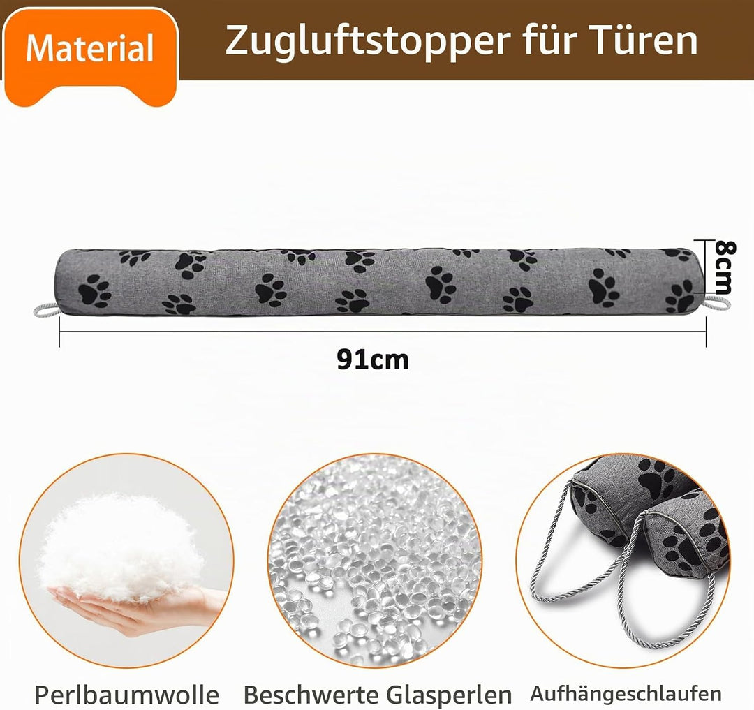 Zugluftstopper, 91cm Hundetapf Gewichtet Luftzugstopper für Türen Geräusch Isolierung Kälteschutz Lu