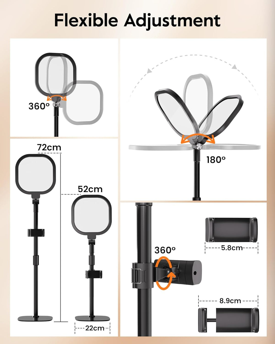 Ringlicht mit Stativ, Ring Licht für Laptop mit Handy Stativ Dimmbares LED Tisch Ring Light Perfekt