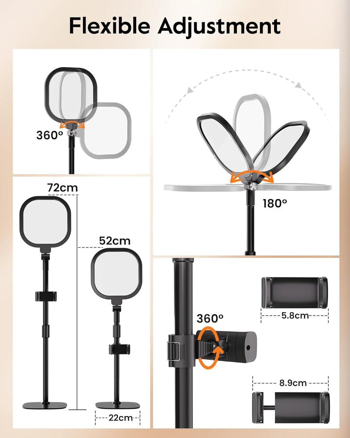 Ringlicht mit Stativ, Ring Licht für Laptop mit Handy Stativ Dimmbares LED Tisch Ring Light Perfekt