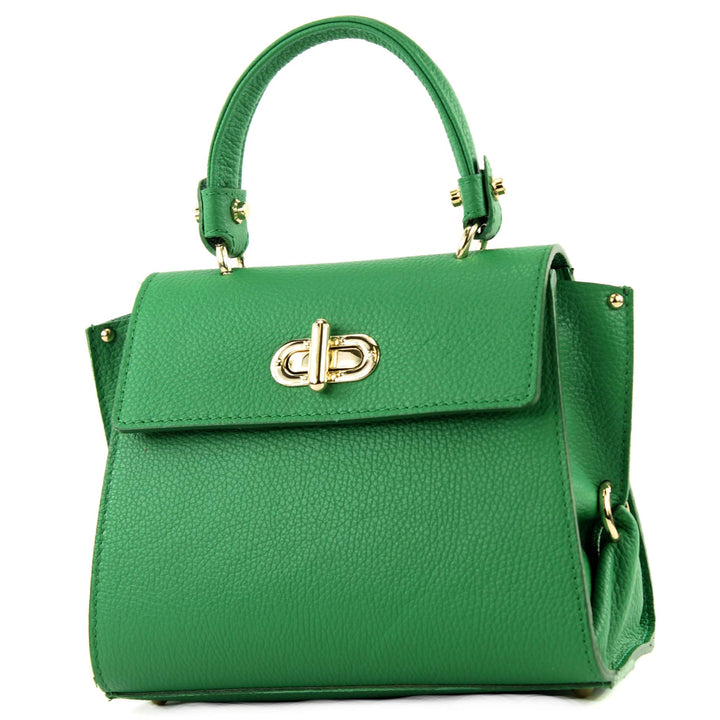 modamoda de - T182 - ital. Damen Henkeltasche Klein Leder Blattgrün, Blattgrün