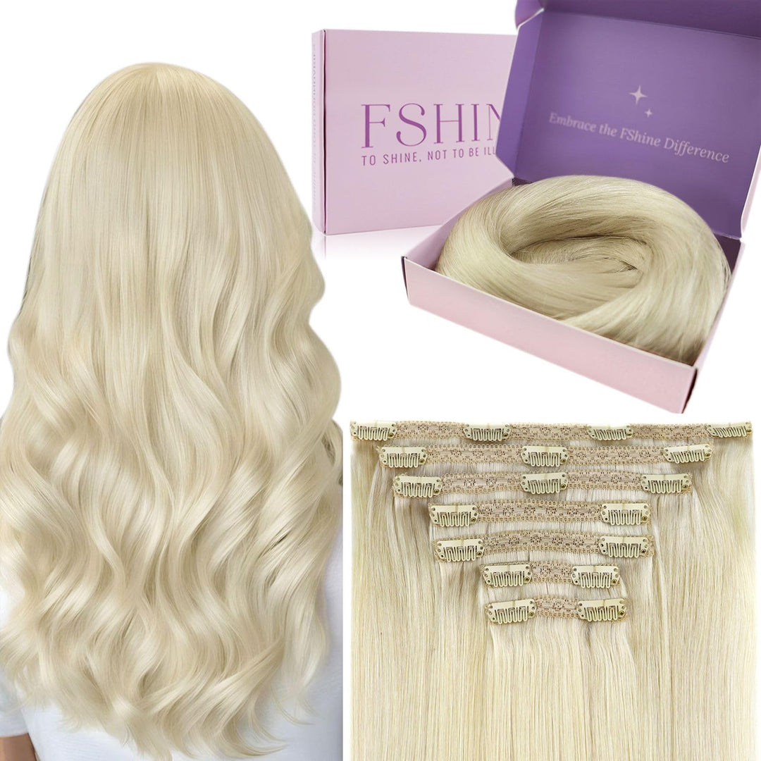 Fshine Clip in Extensions Echthaar 45cm Extensions Faber Platinblond Voller Kopf Remy Haarverlängeru