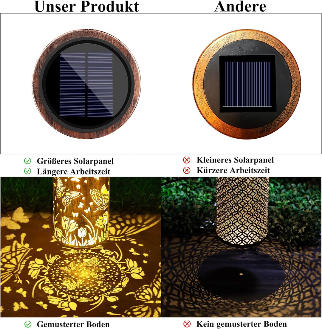 Qedertek Solarlampen für Aussen Garten, 2 Stück LED Metall Schmetterling Solarlaterne für Aussen Hän