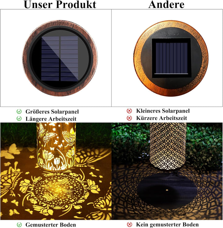 Qedertek Solarlampen für Aussen Garten, 2 Stück LED Metall Schmetterling Solarlaterne für Aussen Hän