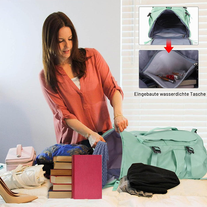 Unisex Sporttasche mit Rucksackfunktion Reisetasche mit Schuhfach Gross Reiserucksack Wasserdicht Le