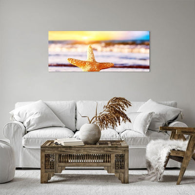 Panorama Bilder auf Leinwand 100x40cm Leinwandbild Starfish Strand Sand Ozean Gross Wanddeko Bild Sc