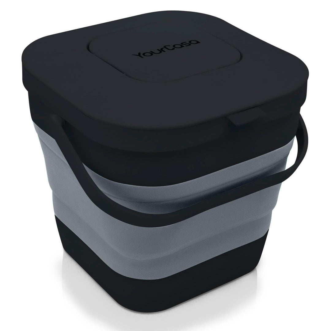YourCasa® Faltbarer Biomülleimer 4L - kompakter Bio Mülleimer mit geruchsdichtem Aktivkohlefilter-De