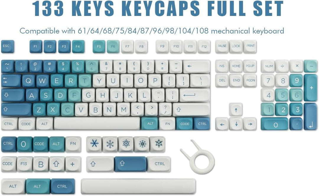 Sunzit Cute PBT Keycaps 126 Tasten Custom Keycap Set,MOA Profil Keycaps Dye-Sub Blau Schneemonster T