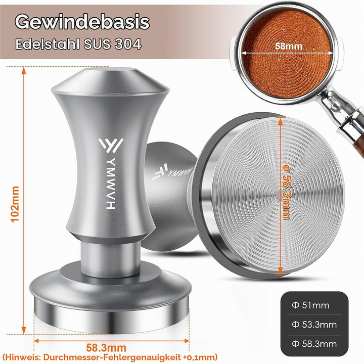 Espresso Tamper 58,3mm, YMWVH Kaffee Tampers Kaffeestampfer mit Doppelfeder Auto-Rücksprung, 30lb Ko
