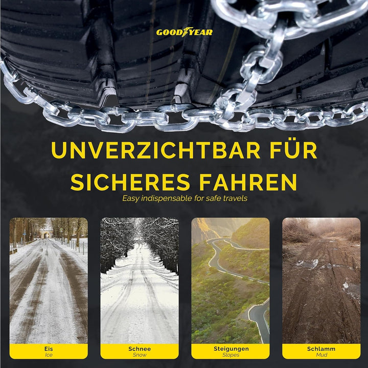 Goodyear 77933 Schneeketten 12 mm für SUV, Lieferwagen und Wohnmobil mit Selbstspannsystem, Grösse 2