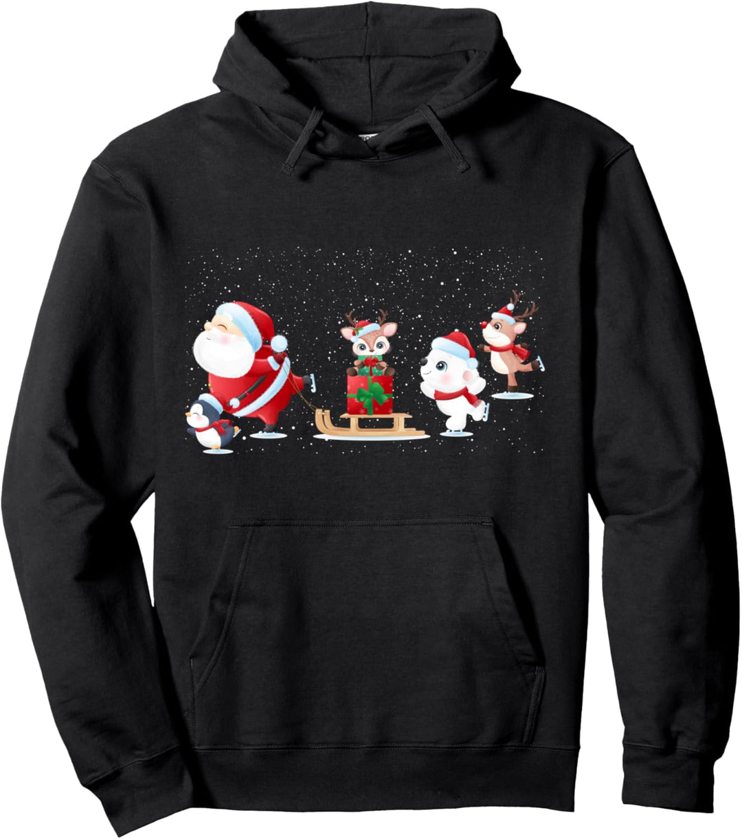 Niedlicher Weihnachtsmann Schlittschuh mit Freunden - Familie Weihnachten Pullover Hoodie