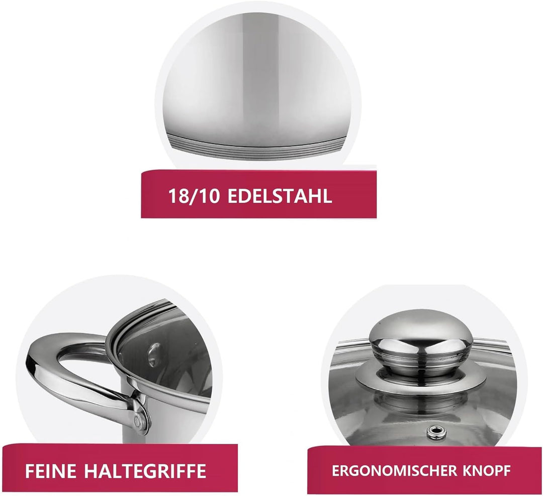Frittiertopf 6,5 L aus Edelstahl mit Glasdeckel Induktion Korb Fritteuse Ø24 Friteuse Frites Frittie