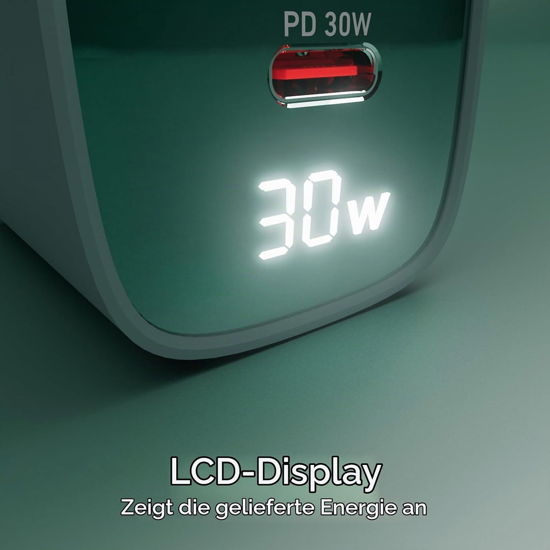 SBS Mehrport-Ladegerät 30W mit LCD, 1 USB-C-Anschluss und 1 USB-A-Anschluss, EU-Stecker, Power Deliv