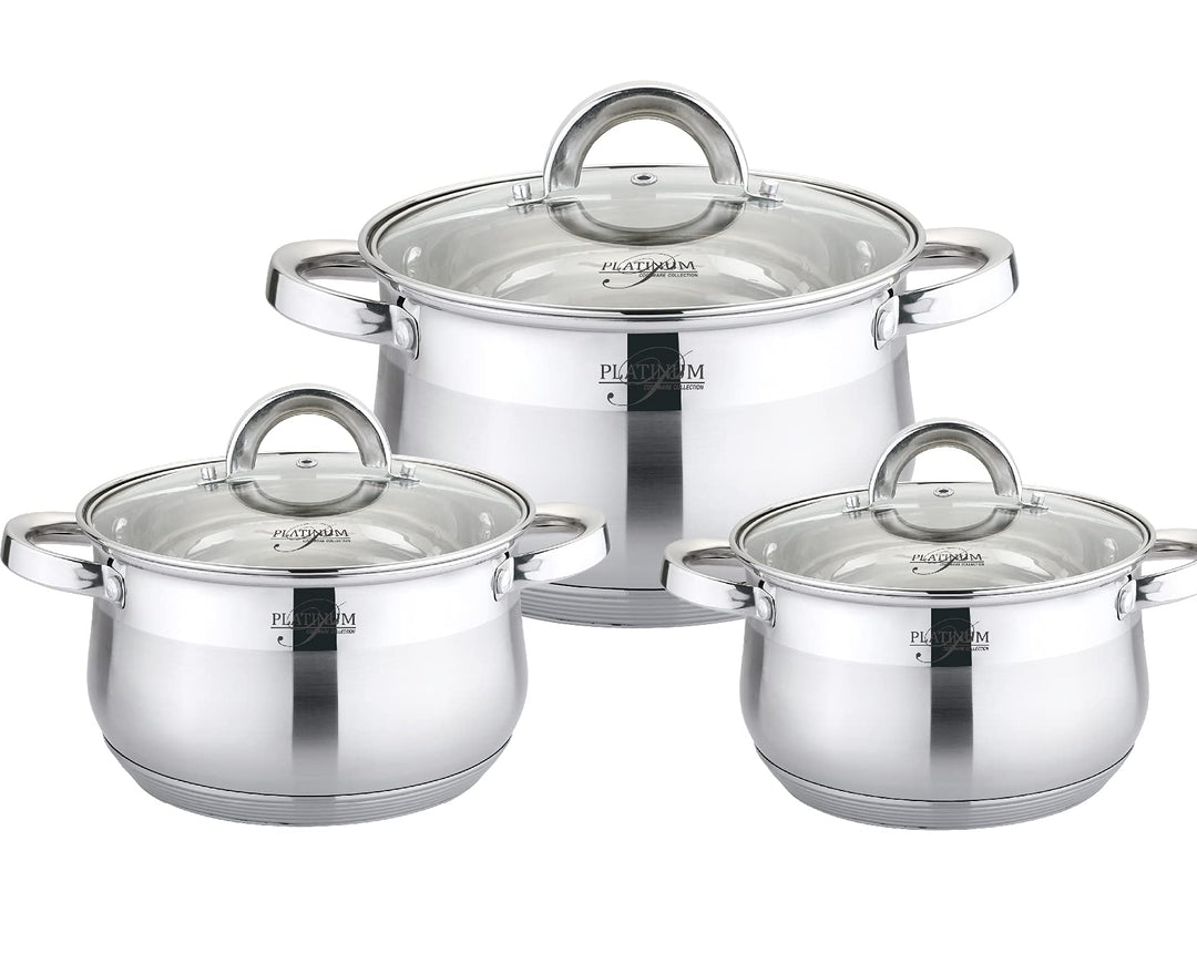 6 tlg 18/10 Edelstahl Kochgeschirr Induktion 20/18/16cm Universalkochset Kochtopf Topf Set Deckel Ga