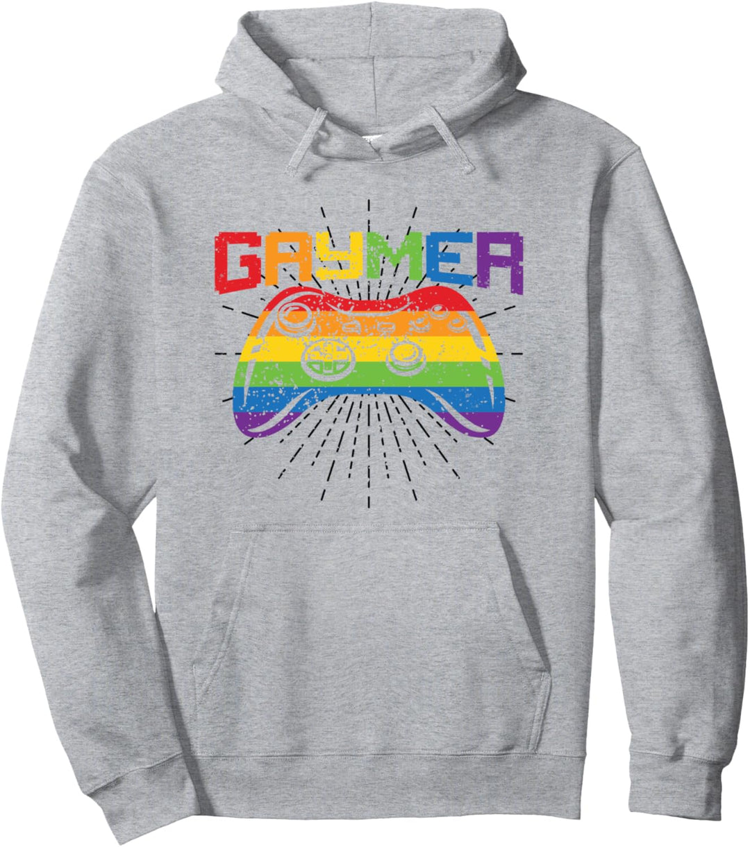 Gaymer Pride Gay LGBT Rainbow Flag Lesbian Vintage Gaming Pullover Hoodie