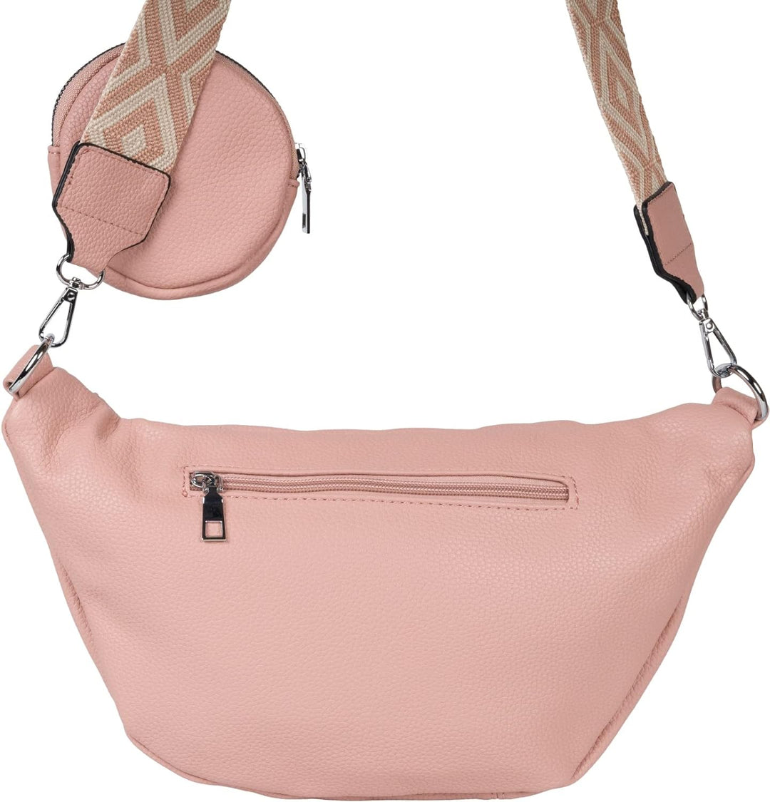 styleBREAKER Damen Halbmond Crossbody Schultertaschen Set 3-Teilig, Schultergurt mit Muster, Schlüss