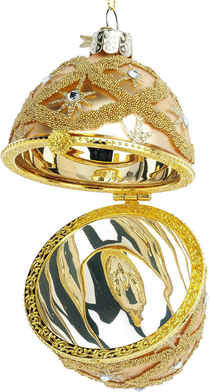 SIKORA Goldenes Tresor Ei besondere Weihnachtskugel Glas Christbaumschmuck Deko Figur Weihnachten An