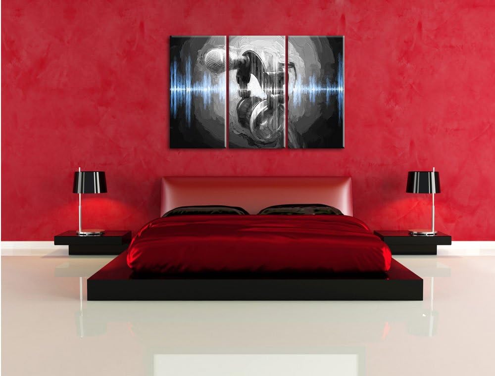 Pixxprint Mikrofon als Leinwandbild/Grösse: 3 Teilig (120x80 cm) cm/Wandbild/Kunstdruck/fertig bespa