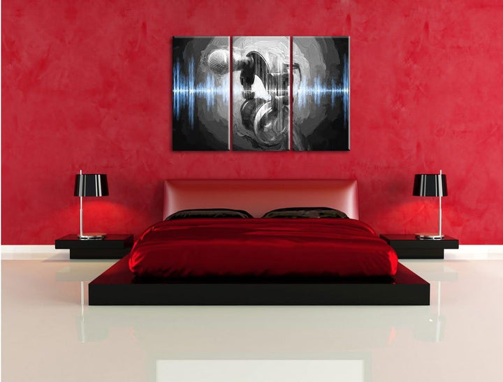 Pixxprint Mikrofon als Leinwandbild/Grösse: 3 Teilig (120x80 cm) cm/Wandbild/Kunstdruck/fertig bespa