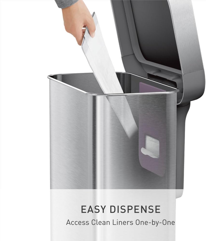 simplehuman CW2080 45 Liter, rechteckiger Treteimer mit Beutelfach, Mülleimer Küche, gebürsteter Ed