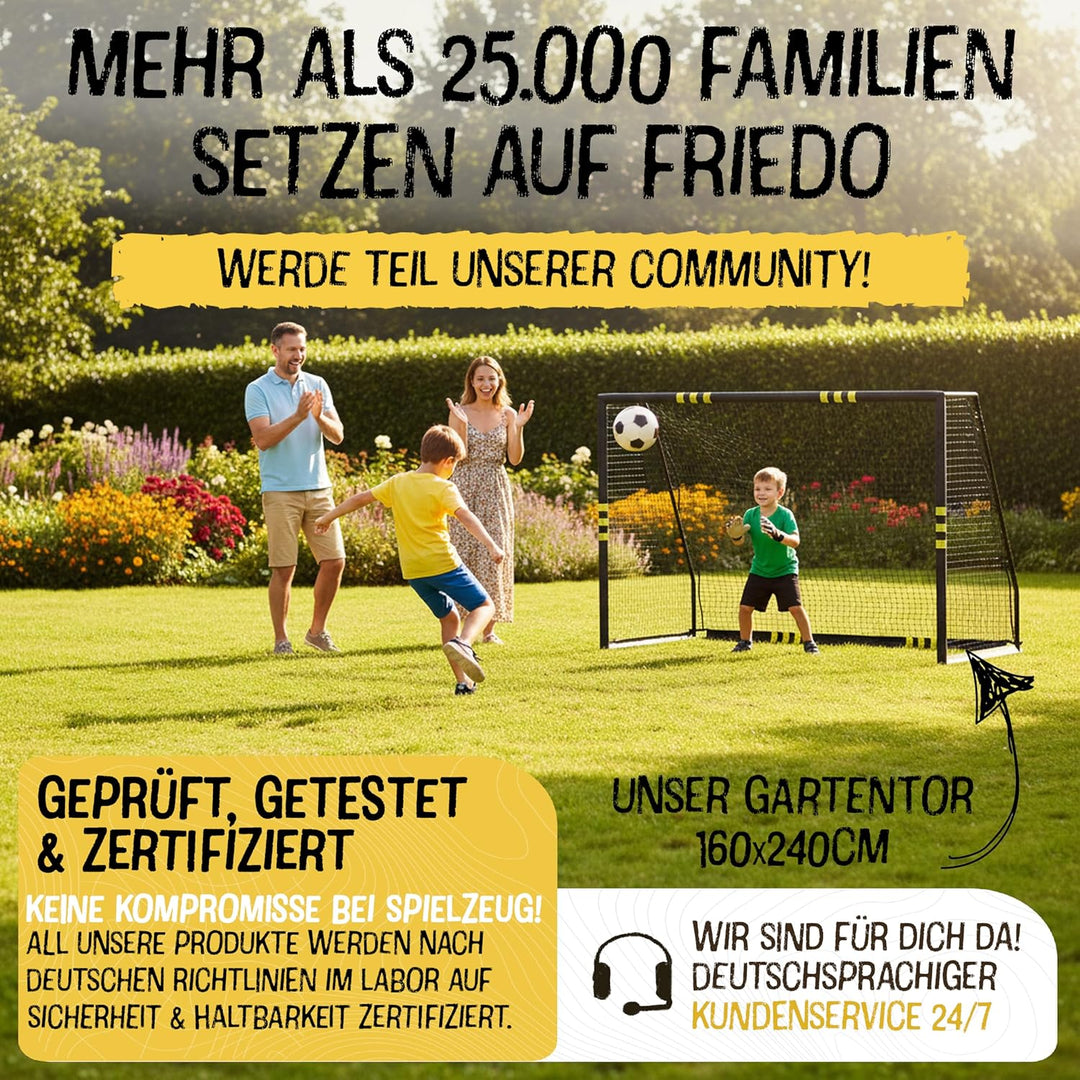 FRIEDO Pop-up Fussballtor Kinder inkl Tragetasche I 120x90cm-150x240cm I EN71 & CE-geprüft I Rostfre