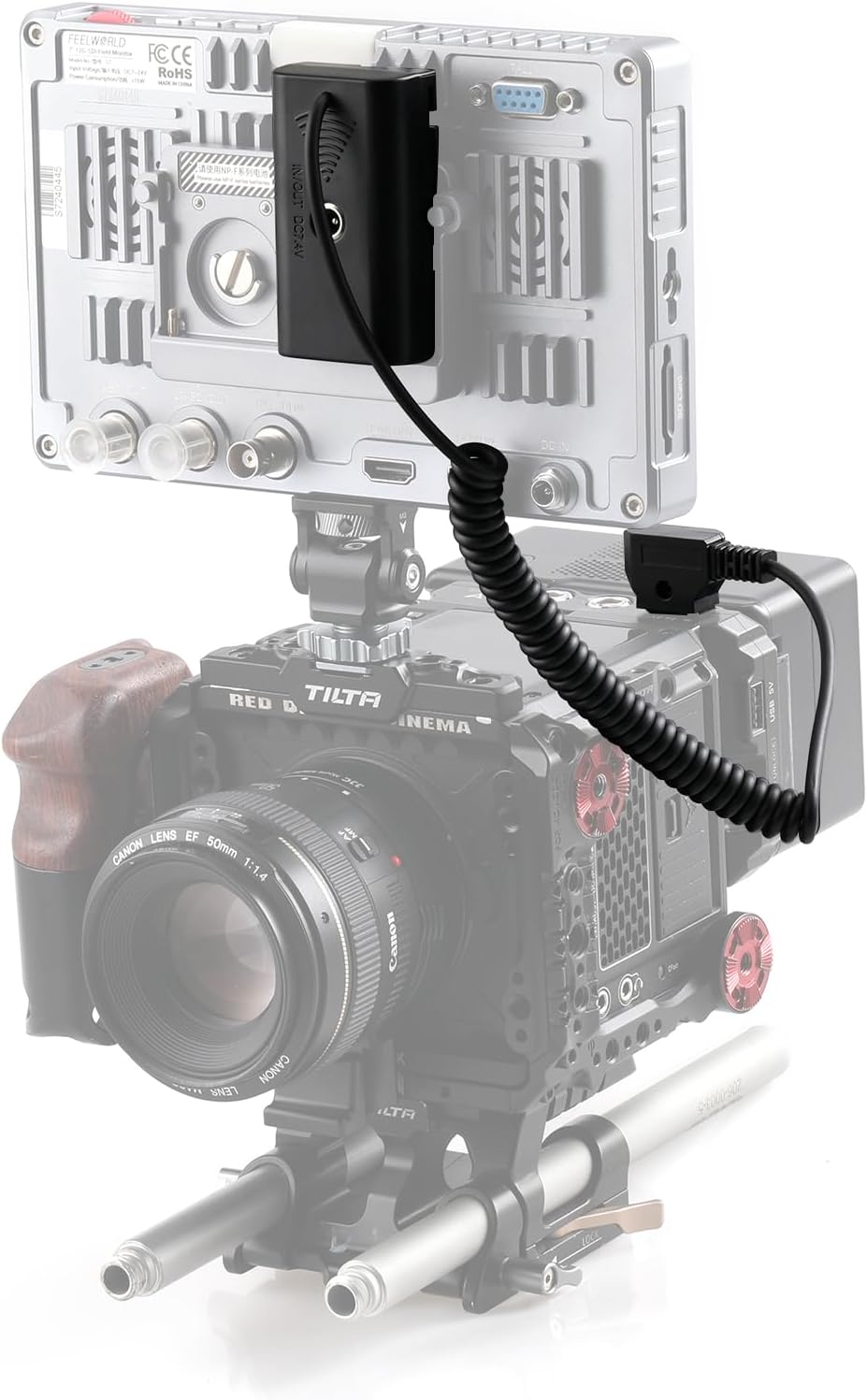 Alvin's Cables NP F550 Dummy Akku auf D Tap Spiralkabel für Sony NP F550|F570|F970 |Atomos Ninja V M